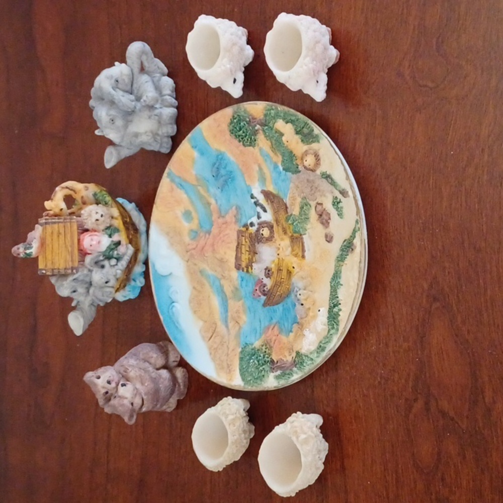 Vintage Miniature Noah's Ark Resin Tea Set - 11 Piece